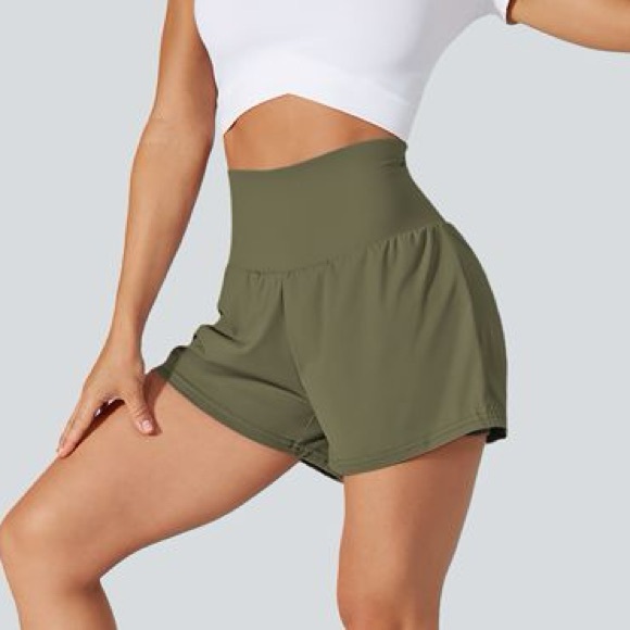 Pants - Olive Green Women's High-Waisted Shorts